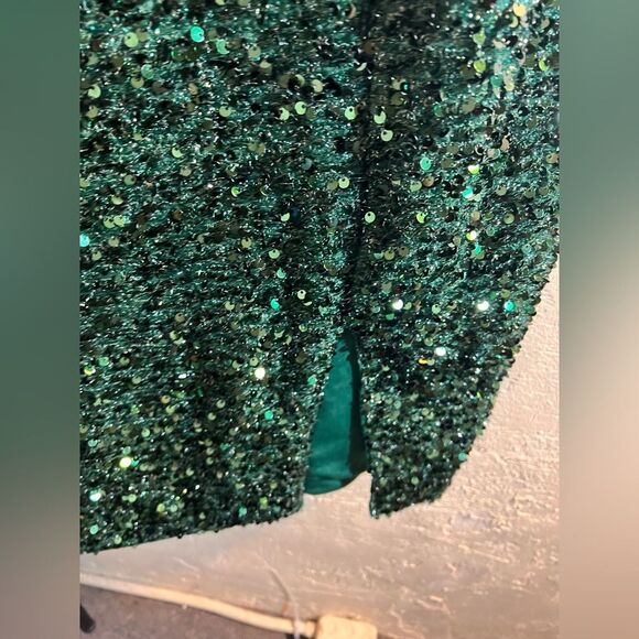 Green Sequin One-Shoulder Dress side slit, event dress-prom, wedding, elegant - Picture 9 of 9